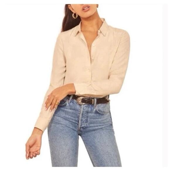 Reformation Beige Sheer Blouse Size Small - Picture 1 of 6